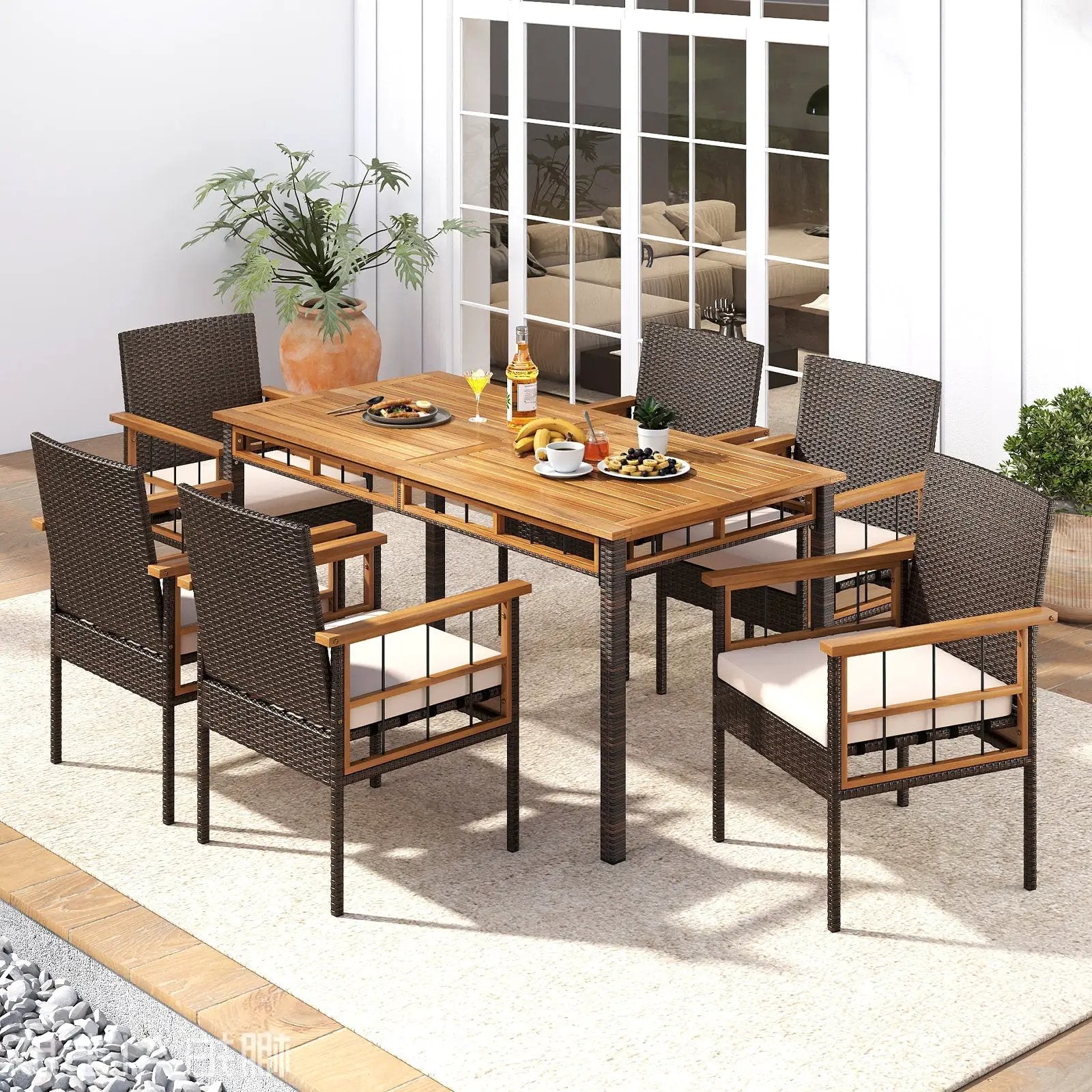7 Pieces PE Wicker Patio Dining Set for Garden and Backyard by DirectDeals