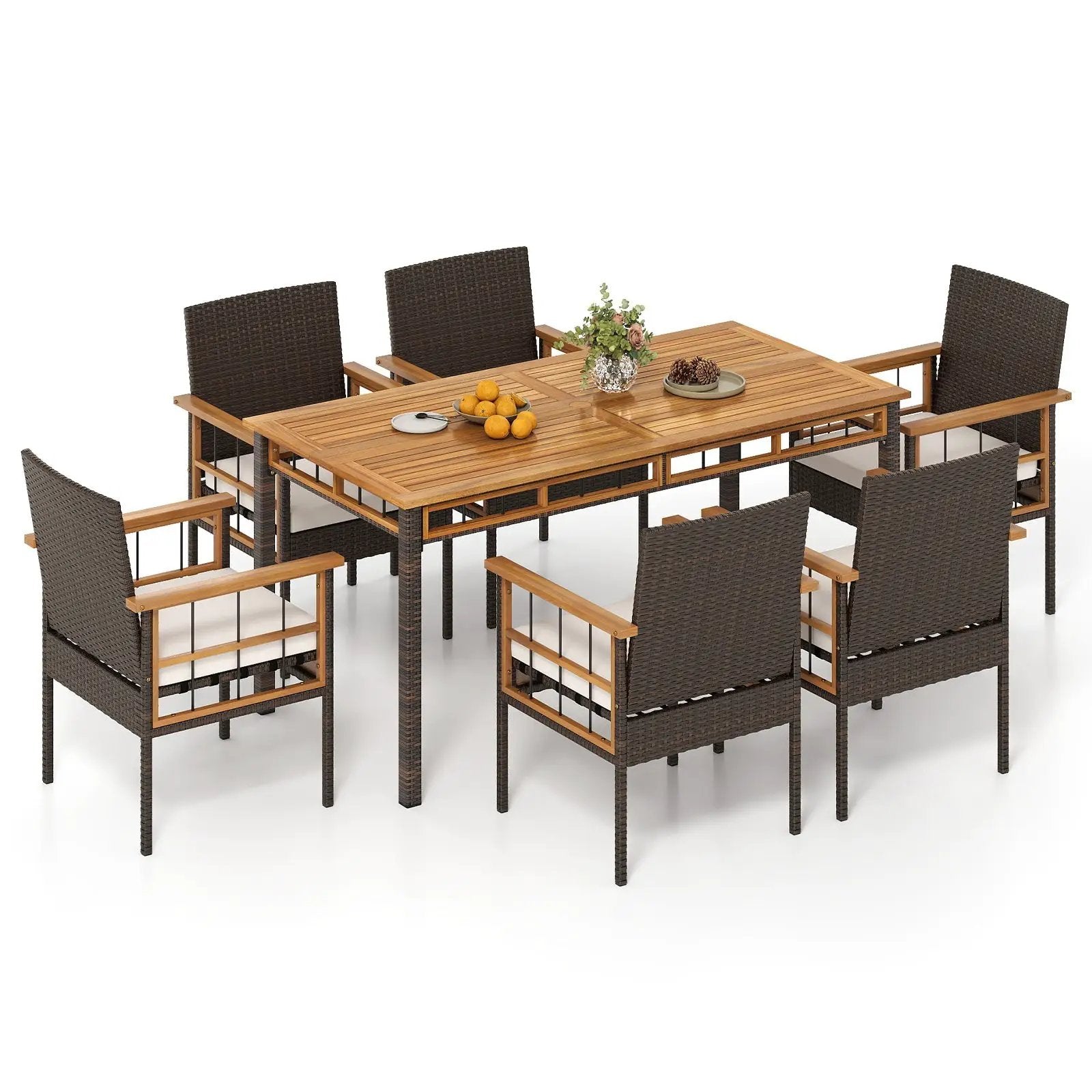 7 Pieces PE Wicker Patio Dining Set for Garden and Backyard by DirectDeals