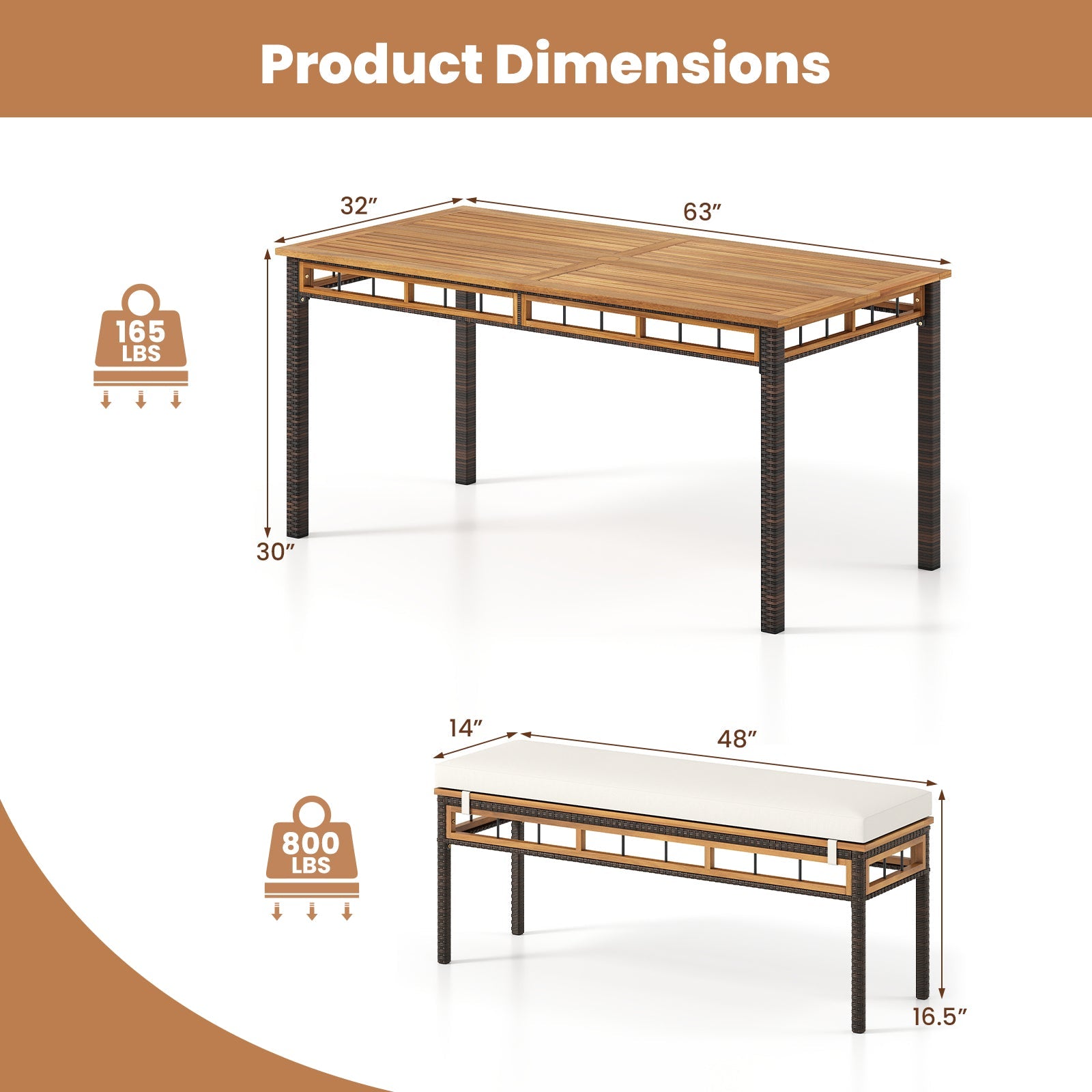 3 Pieces Acacia Wood Patio Dining Set for Deck and Backyard by DirectDeals