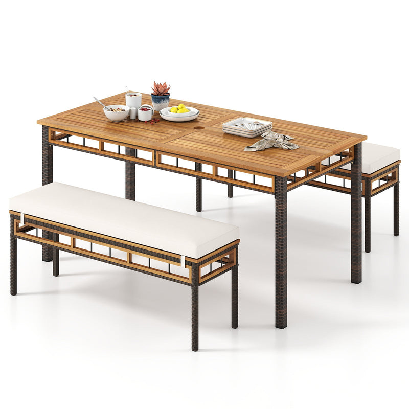 3 Pieces Acacia Wood Patio Dining Set for Deck and Backyard by DirectDeals