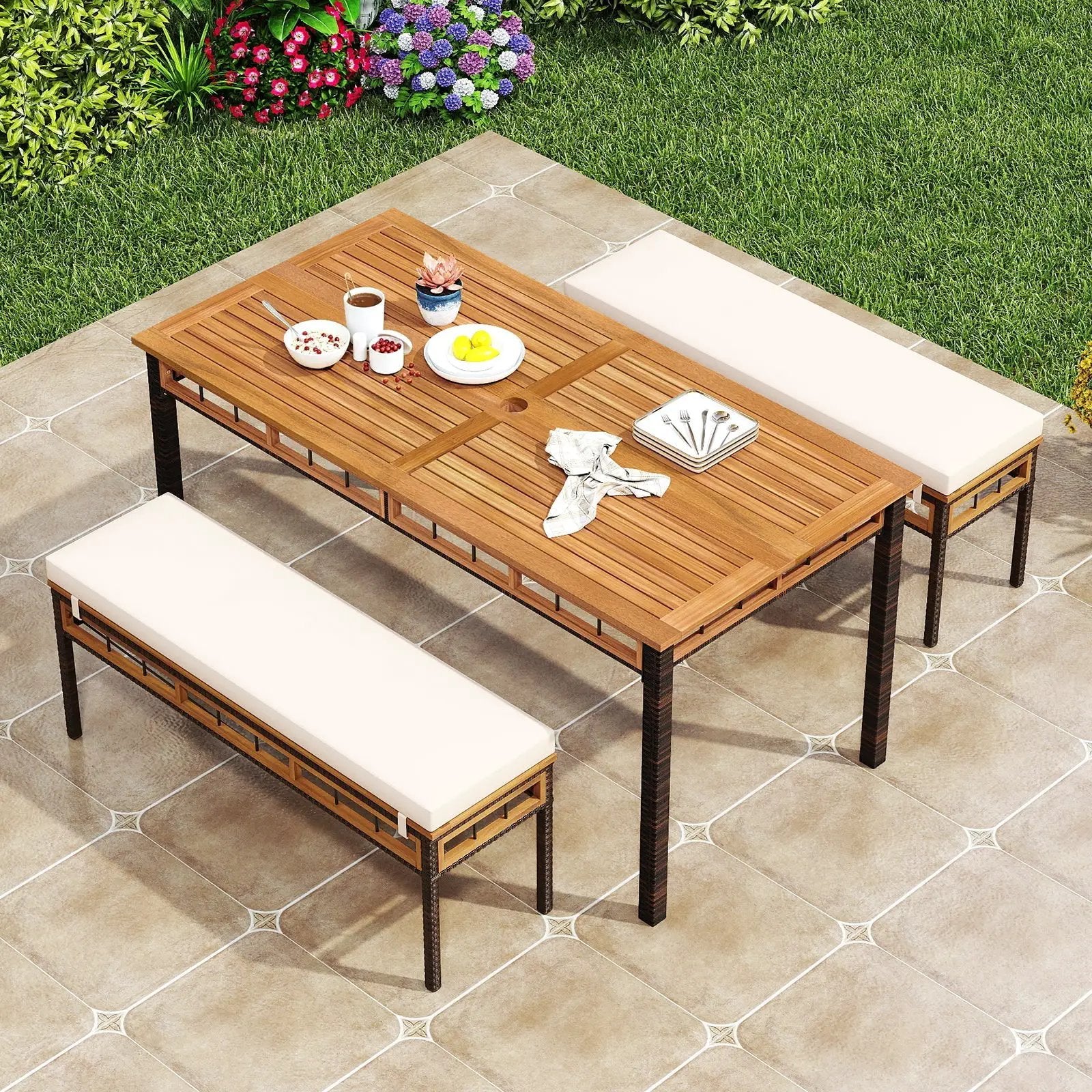 3 Pieces Acacia Wood Patio Dining Set for Deck and Backyard by DirectDeals