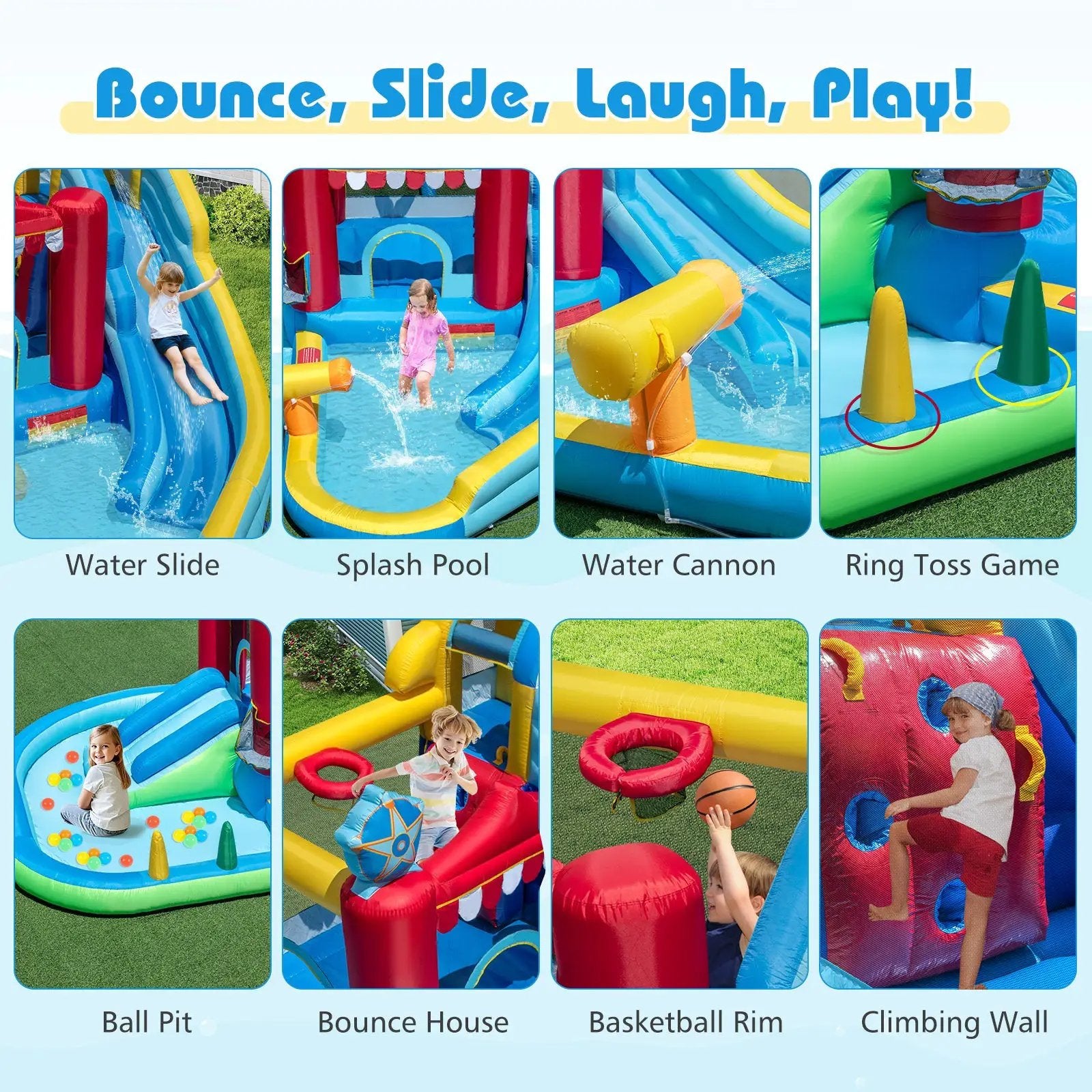 Inflatable Water Park with Splash Pool 50 Ocean Balls and 750W Blower by DirectDeals