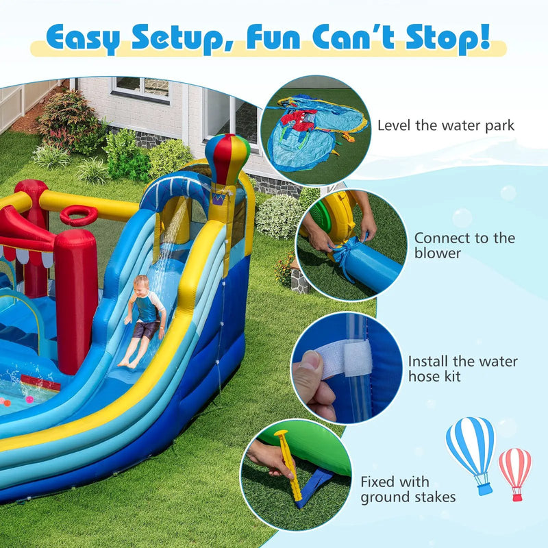 Inflatable Water Park with Splash Pool 50 Ocean Balls and 750W Blower by DirectDeals