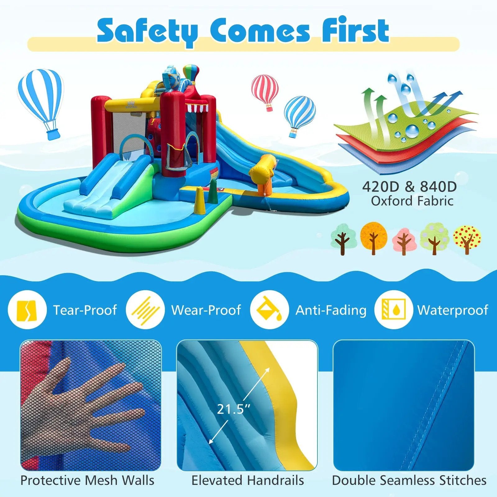 Inflatable Water Park with Splash Pool 50 Ocean Balls and 750W Blower by DirectDeals