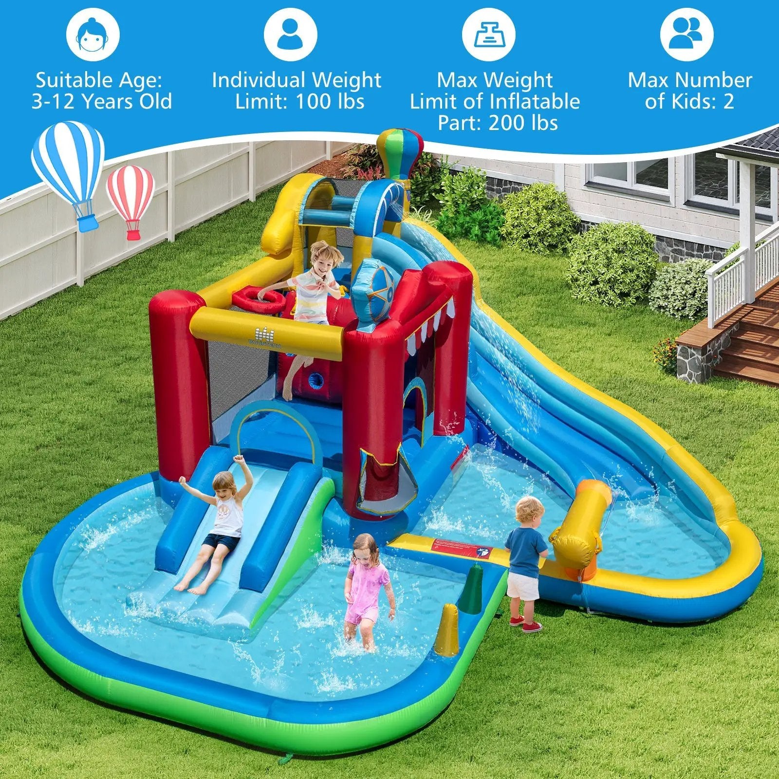 Inflatable Water Park with Splash Pool 50 Ocean Balls and 750W Blower by DirectDeals