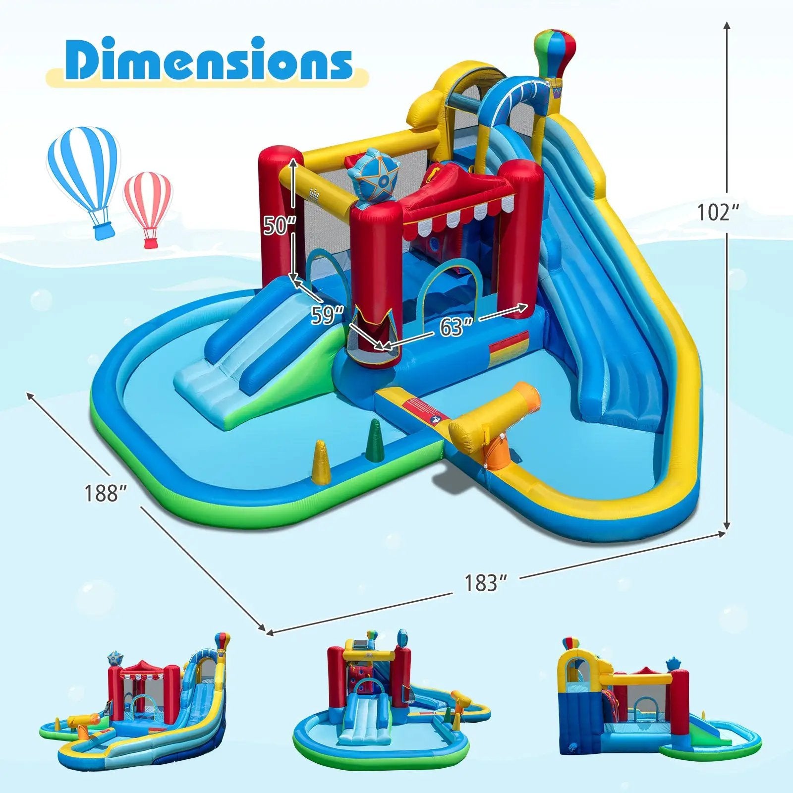 Inflatable Water Park with Splash Pool 50 Ocean Balls and 750W Blower by DirectDeals