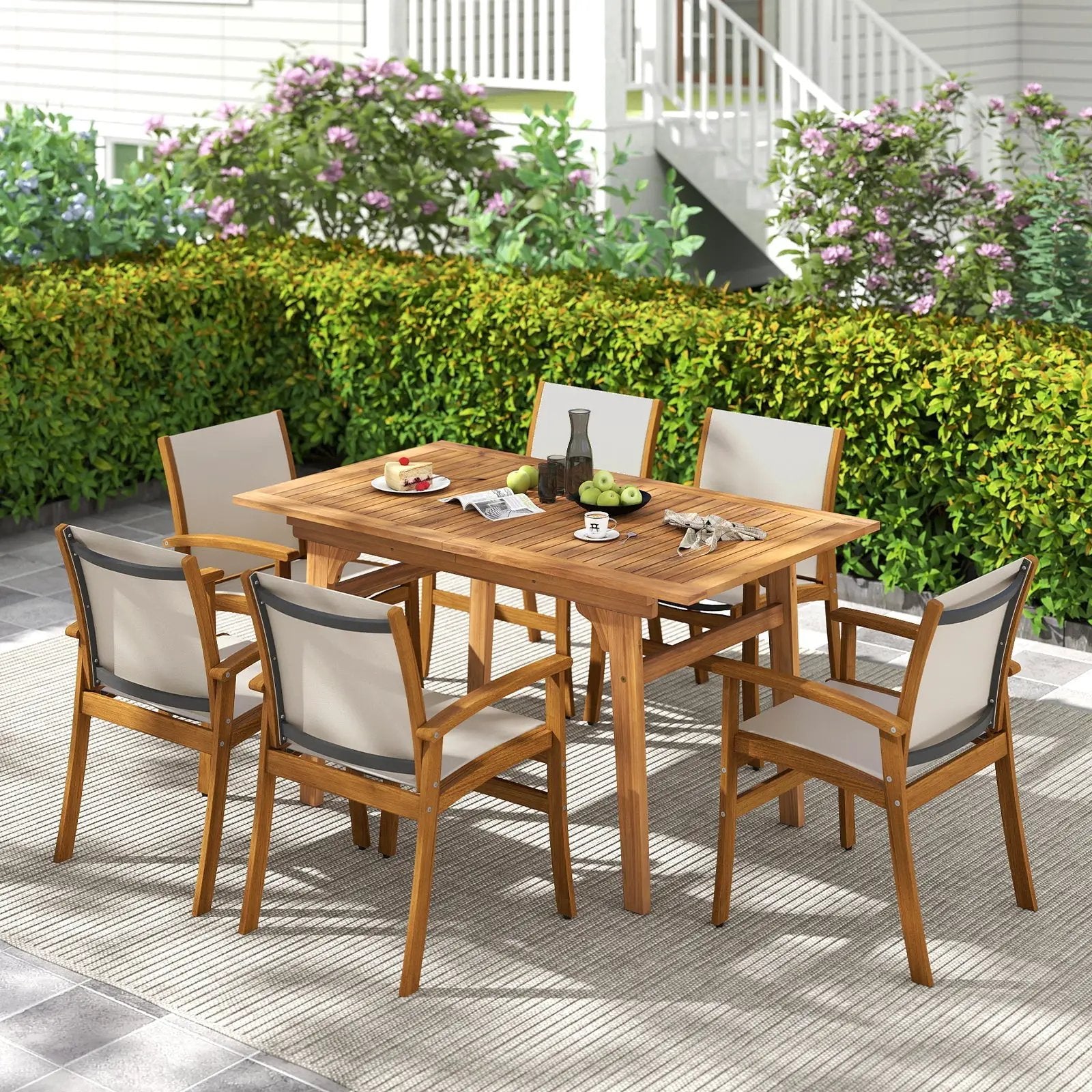 9 Pieces Acacia Wood Patio Dining Set for 6 by DirectDeals
