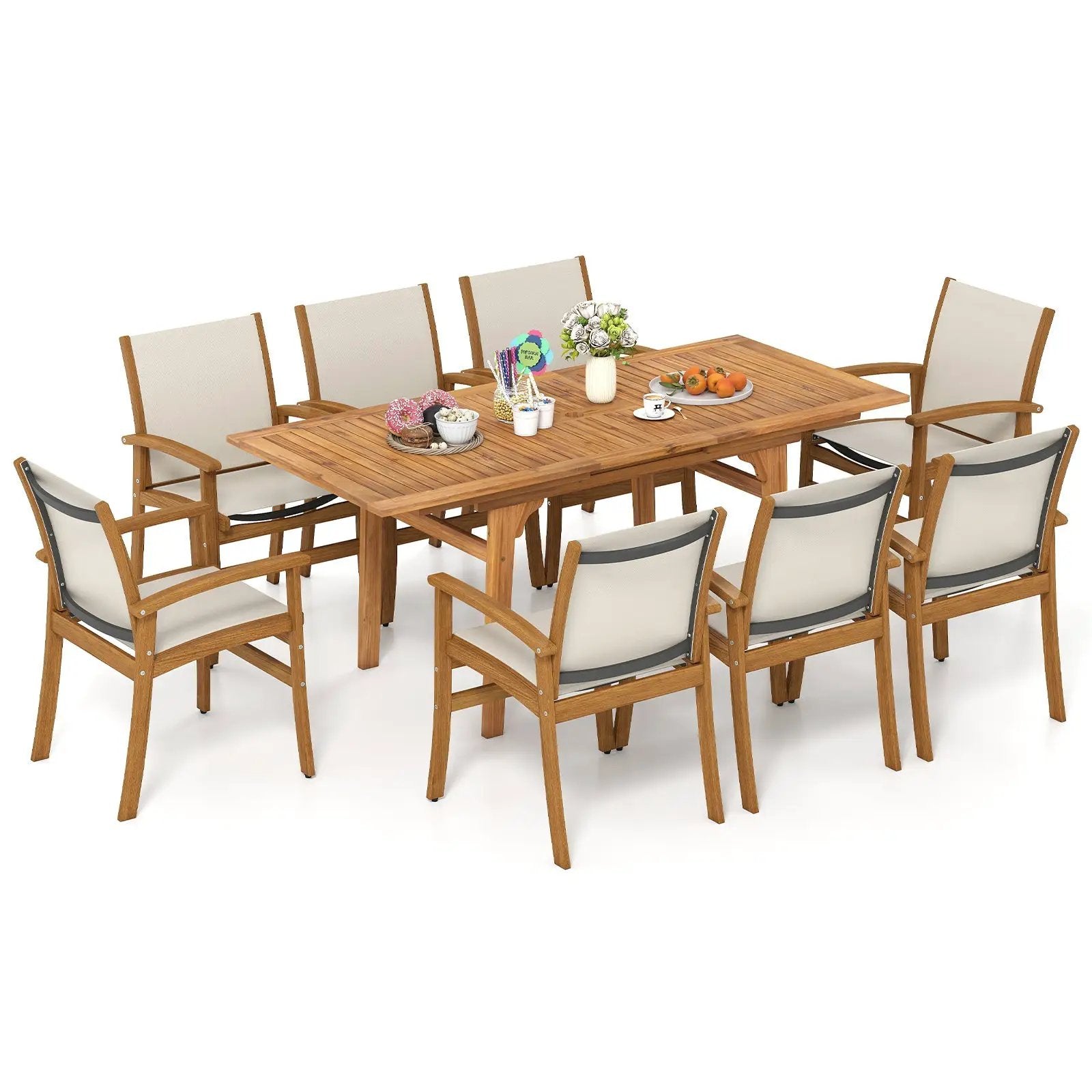 9 Pieces Acacia Wood Patio Dining Set for 6 by DirectDeals