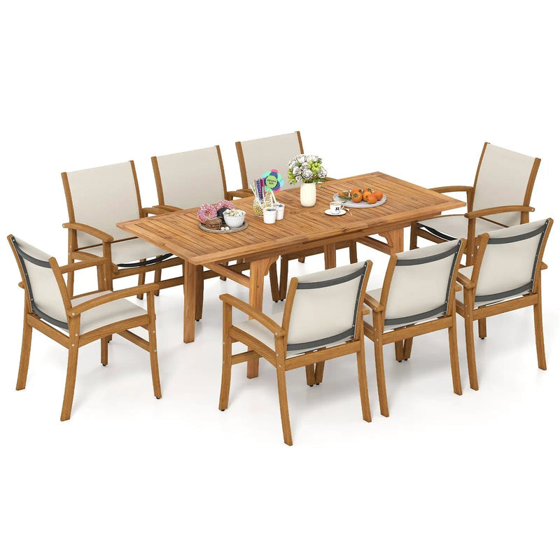 9 Pieces Acacia Wood Patio Dining Set for 6 by DirectDeals