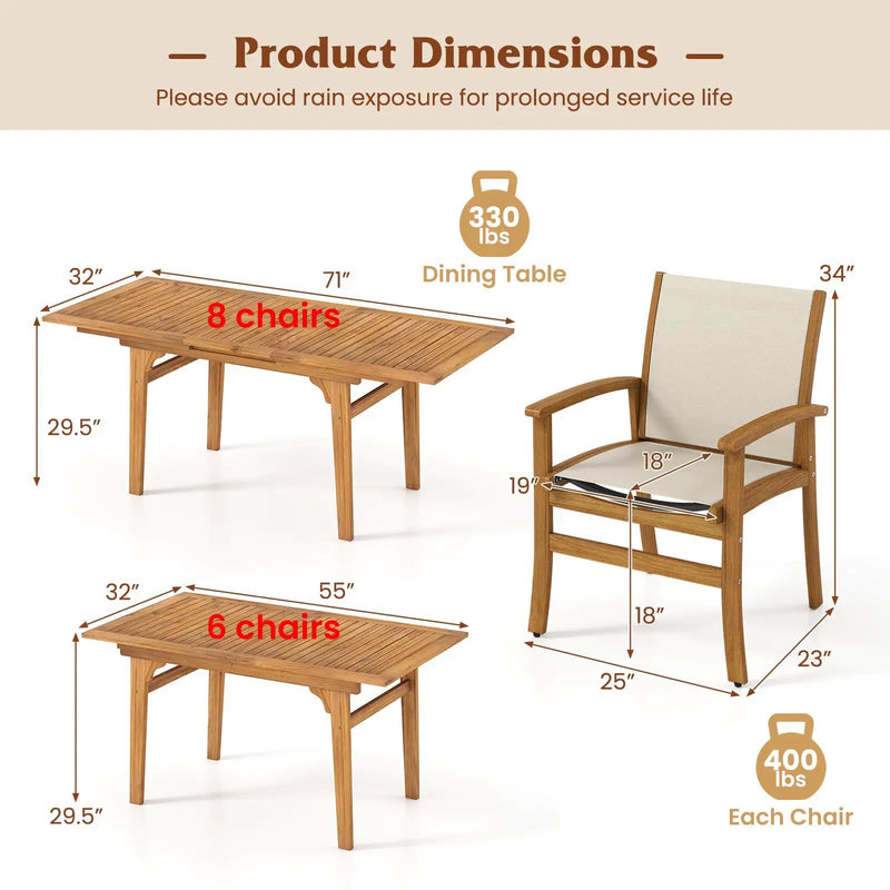 9 Pieces Acacia Wood Patio Dining Set for 6 by DirectDeals