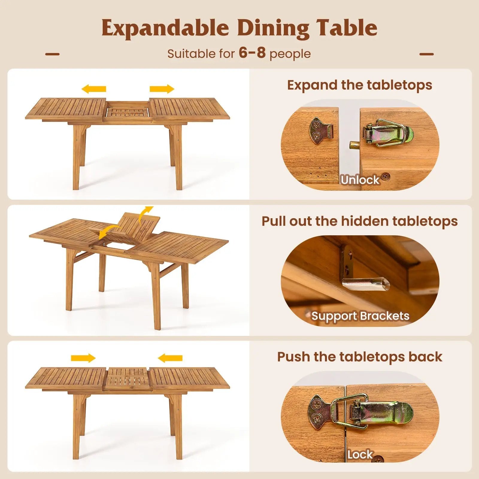 9 Pieces Acacia Wood Patio Dining Set for 6 by DirectDeals