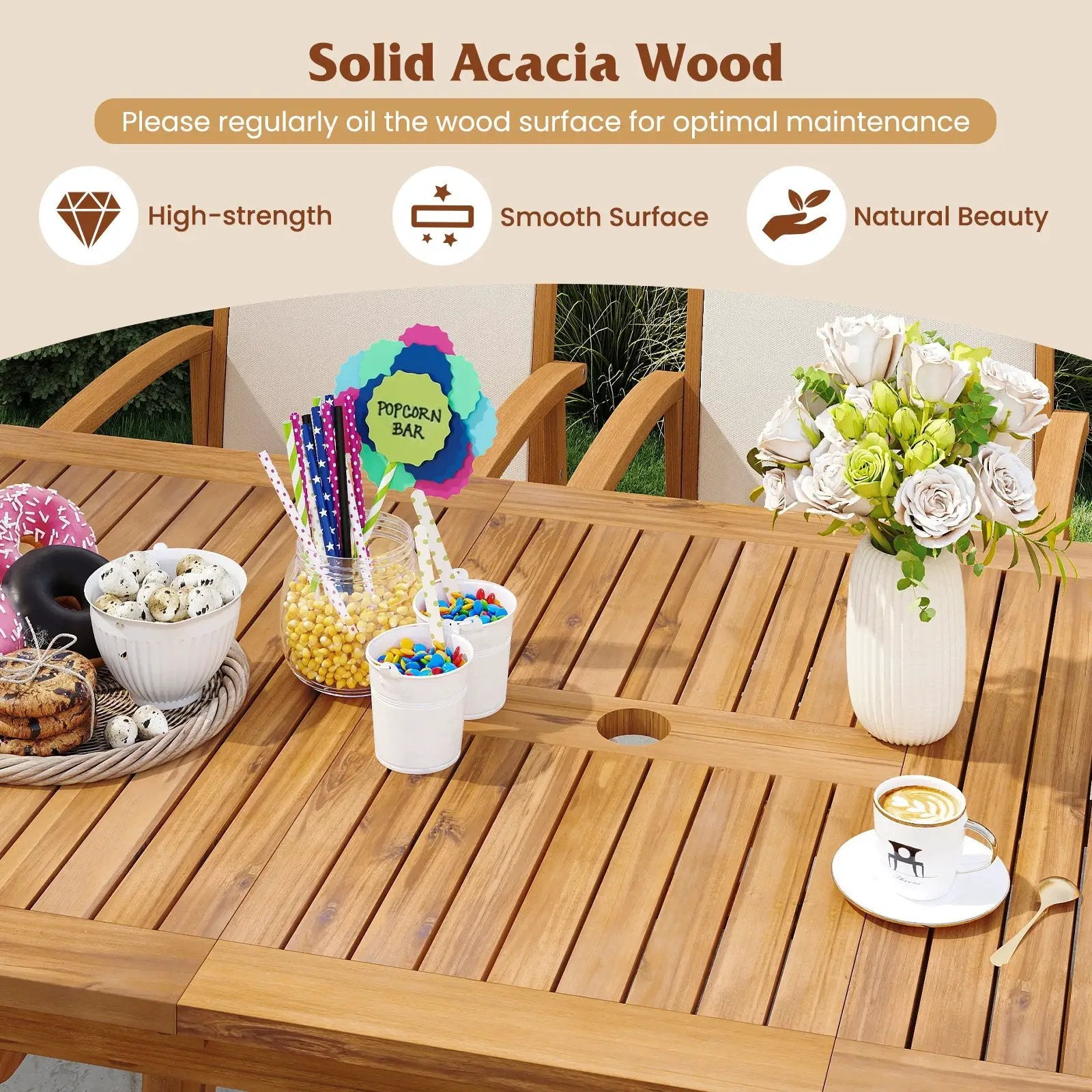 9 Pieces Acacia Wood Patio Dining Set for 6 by DirectDeals