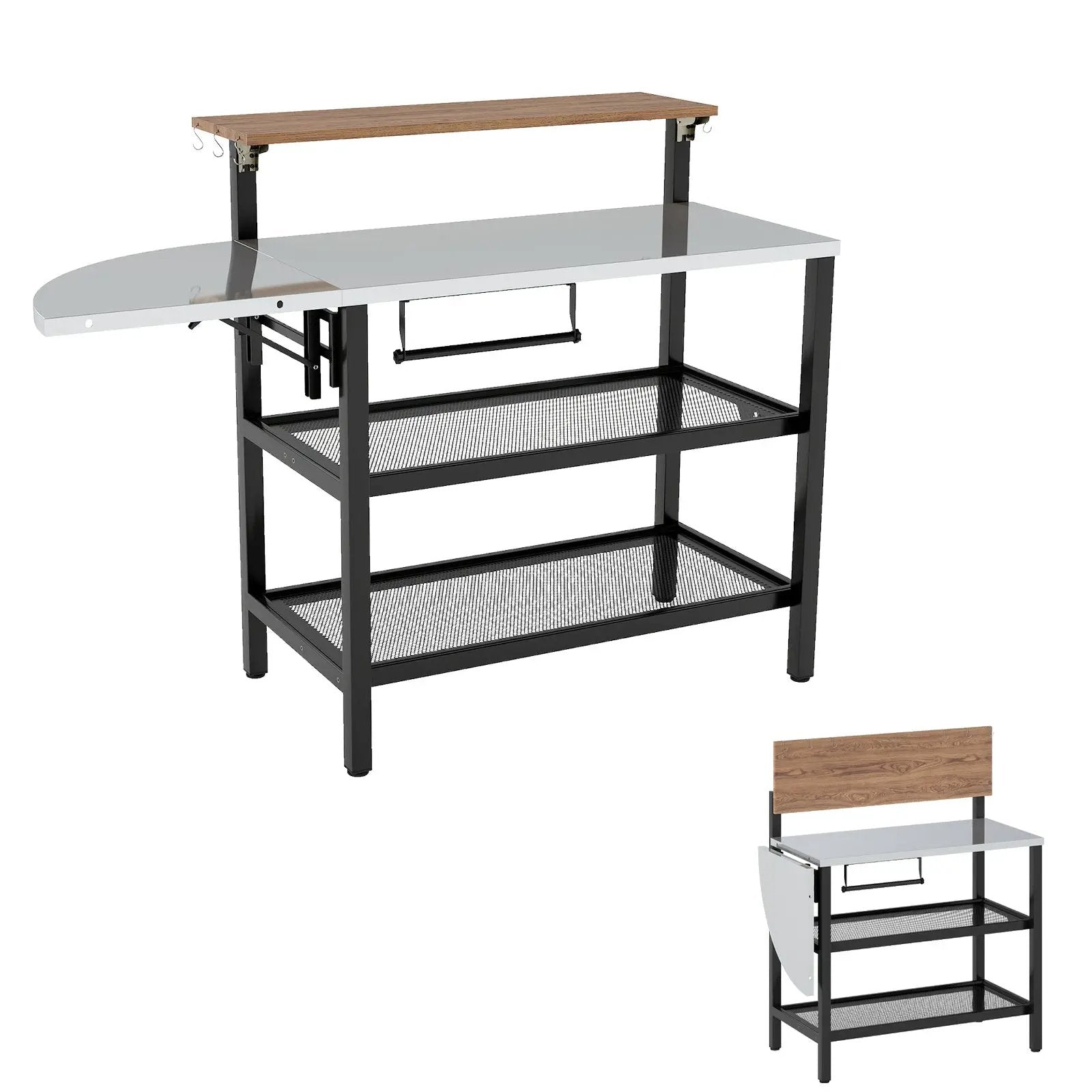 Outdoor Foldable Grill Table with Flip-Up Top and 2 Storage Shelves for Backyard Garden by DirectDeals