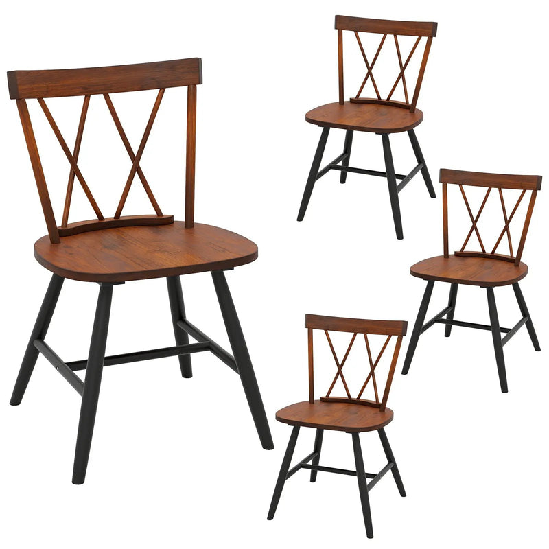 Set of 4 Dining Chairs with Rubber Wood Frame and Curved Cross Back-Dark Brown by DirectDeals