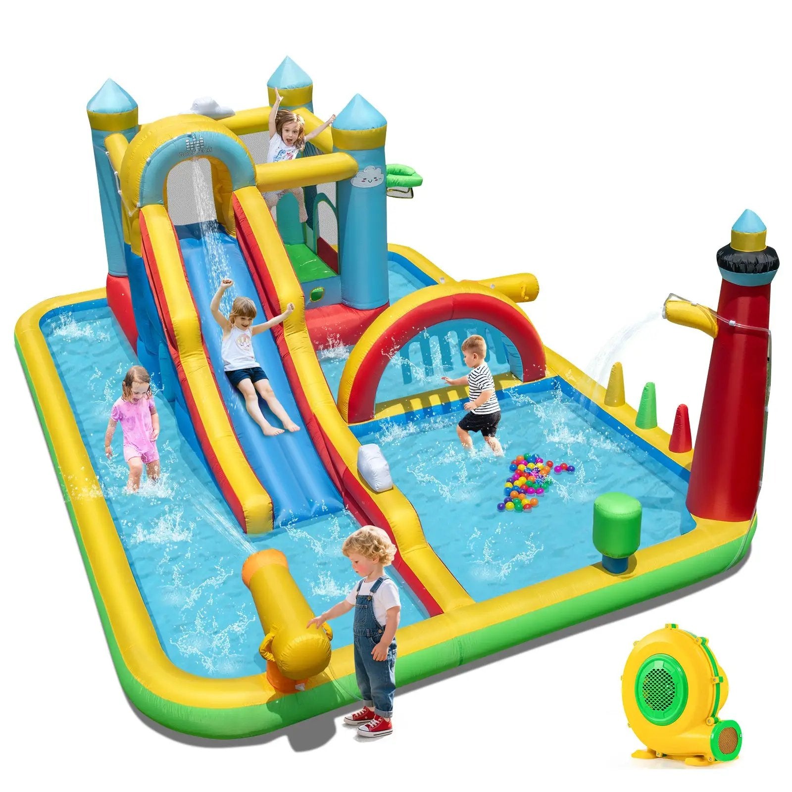 Inflatable Water Slide with Jumping Area and Climbing Wall(with 680W Blower) by DirectDeals