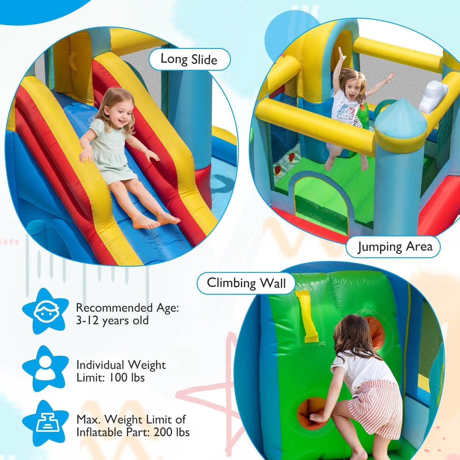 Inflatable Water Slide with Jumping Area and Climbing Wall(with 680W Blower) by DirectDeals