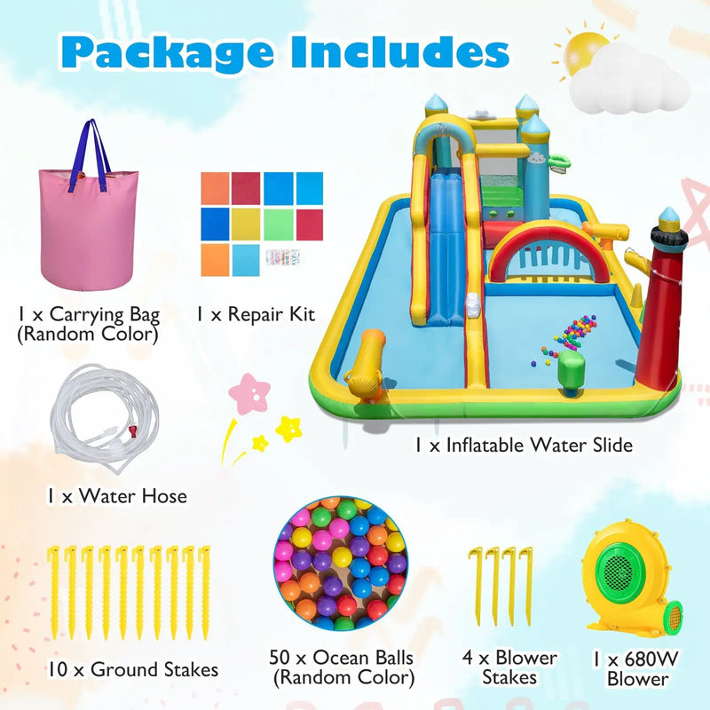 Inflatable Water Slide with Jumping Area and Climbing Wall(with 680W Blower) by DirectDeals
