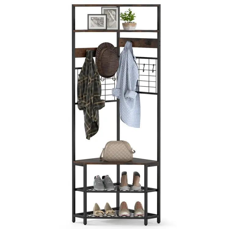 Entryway Set with 44 Inch Console Table 5-Tier Corner Hall Tree and Waiting Room Bench by DirectDeals