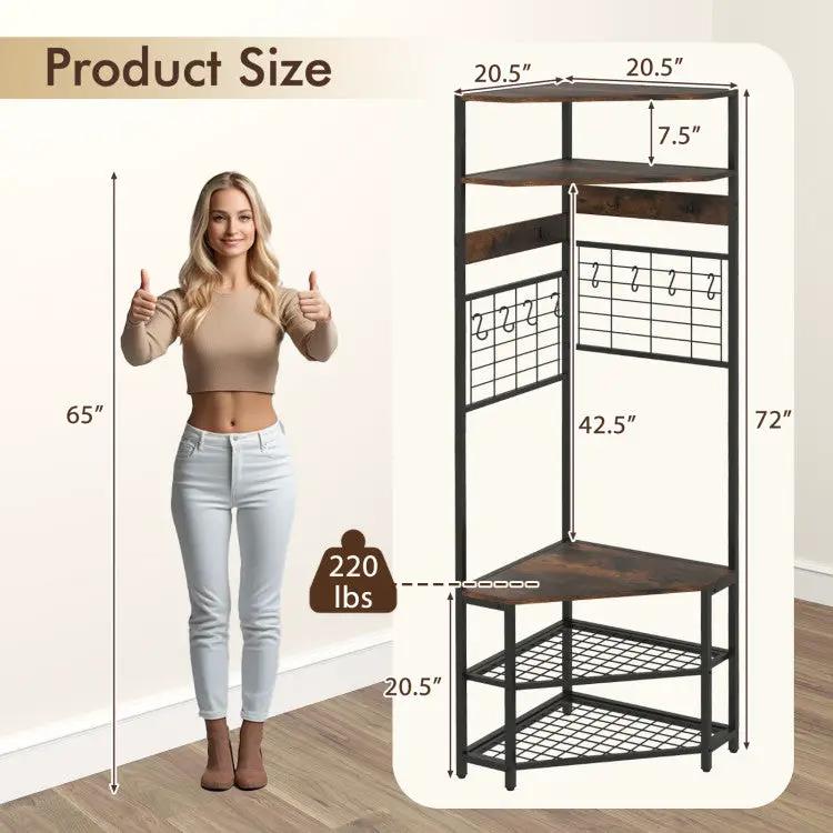 Entryway Set with 44 Inch Console Table 5-Tier Corner Hall Tree and Waiting Room Bench by DirectDeals