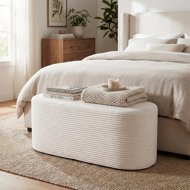 Upholstered Ottoman Bench with High-Density Sponge-Beige by DirectDeals