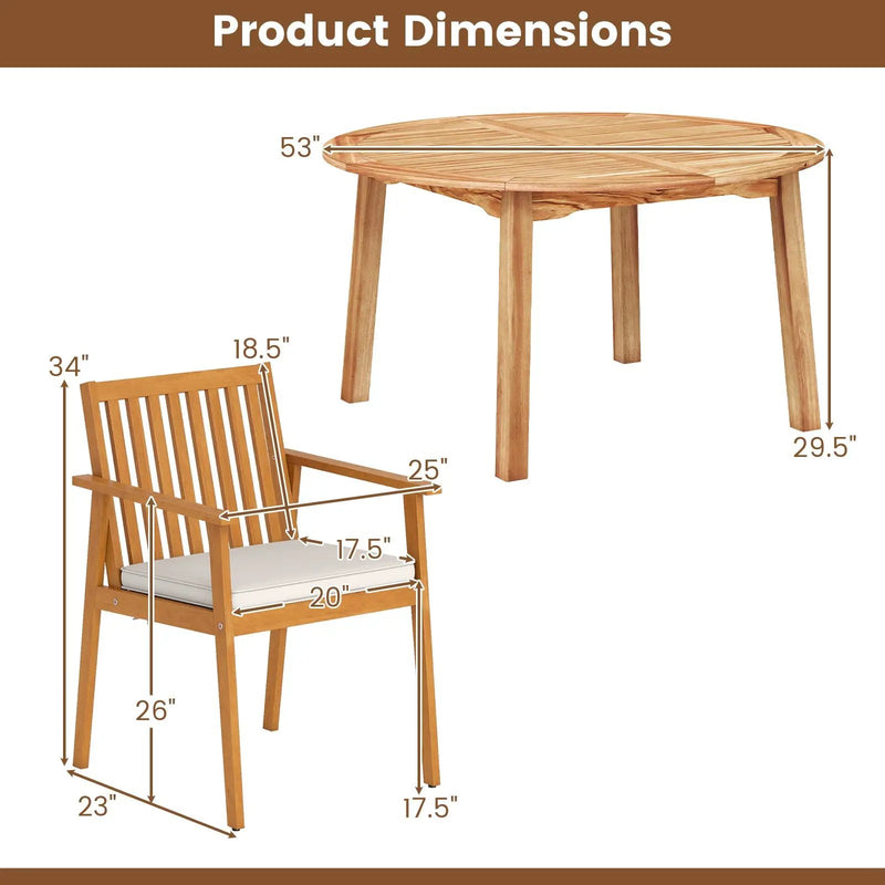 5 Pieces Acacia Wood Patio Dining Set with Umbrella Hole by DirectDeals
