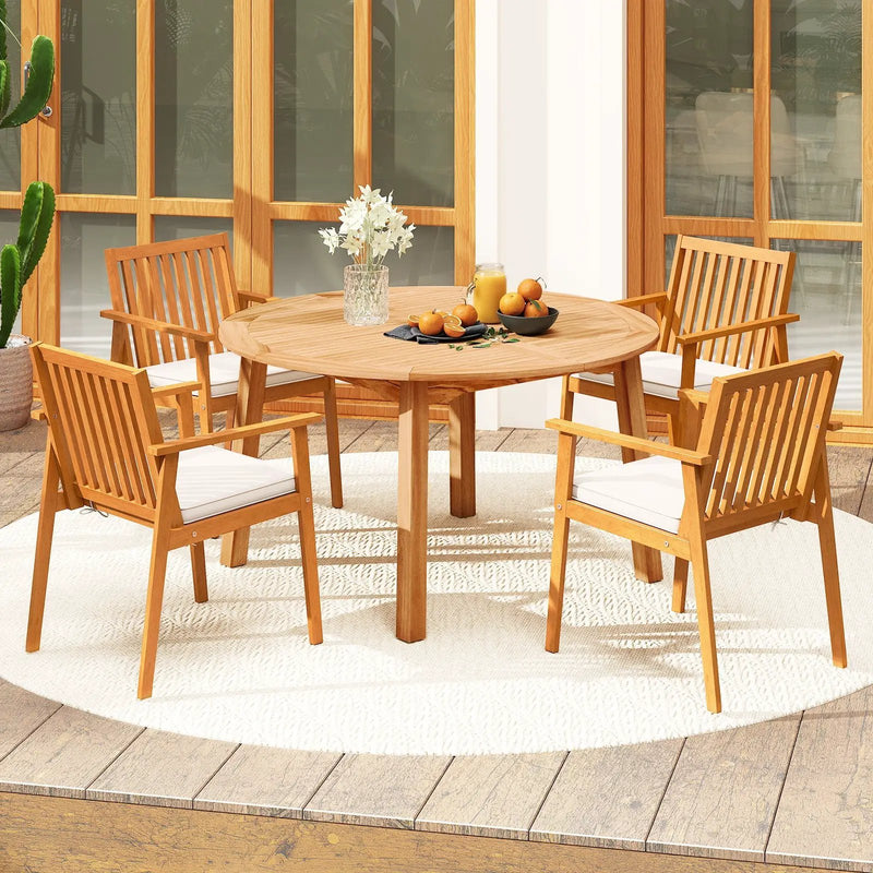 5 Pieces Acacia Wood Patio Dining Set with Umbrella Hole by DirectDeals