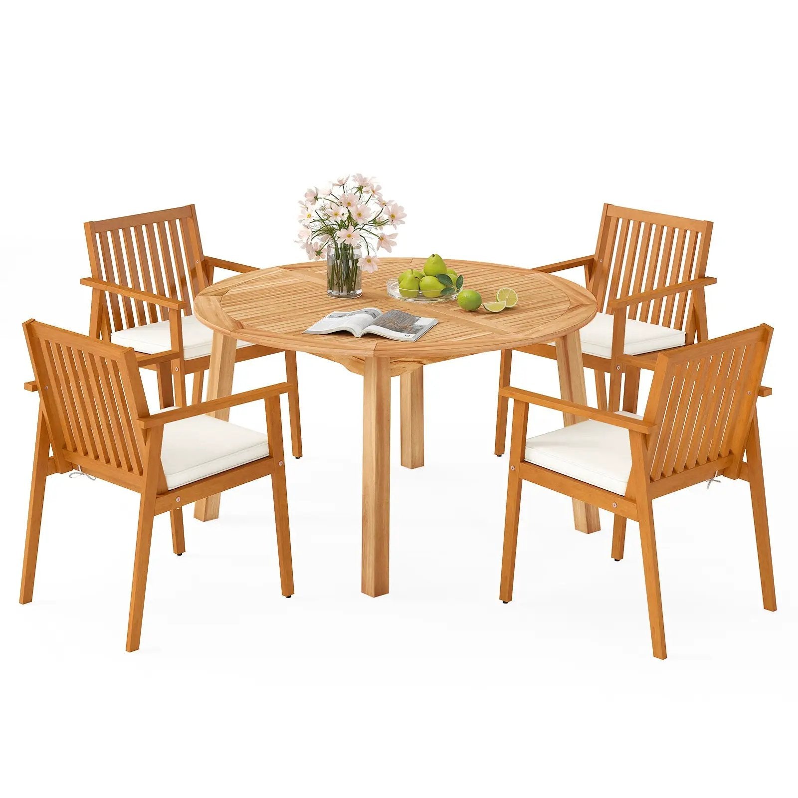 5 Pieces Acacia Wood Patio Dining Set with Umbrella Hole by DirectDeals