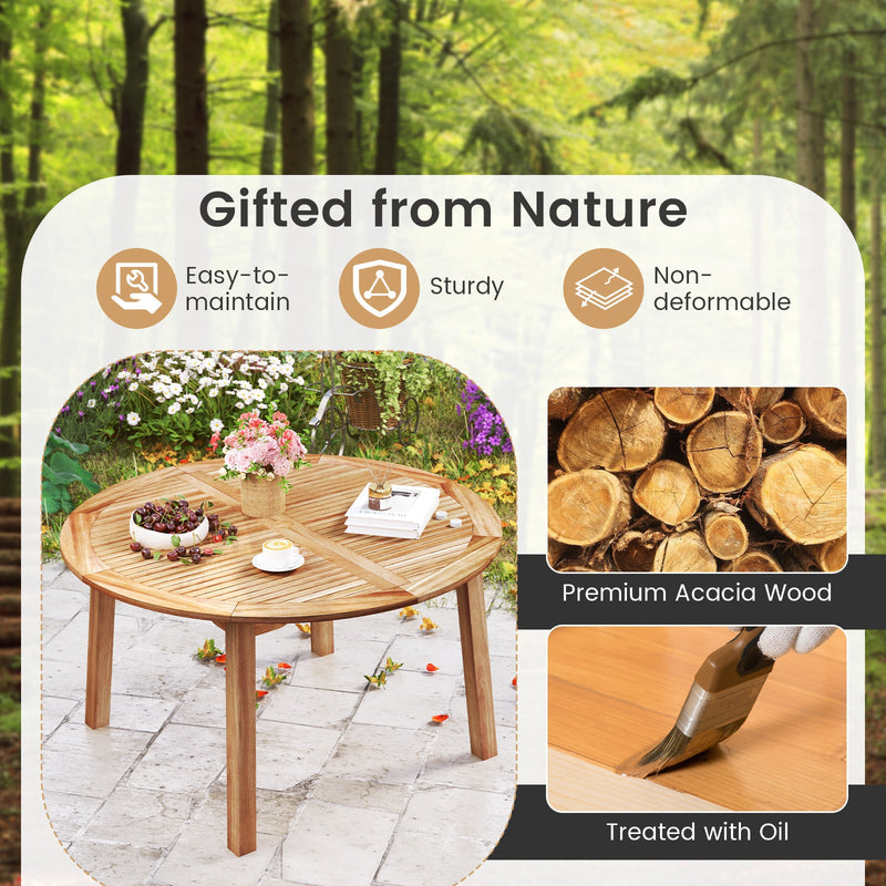 5 Pieces Acacia Wood Patio Dining Set with Umbrella Hole by DirectDeals
