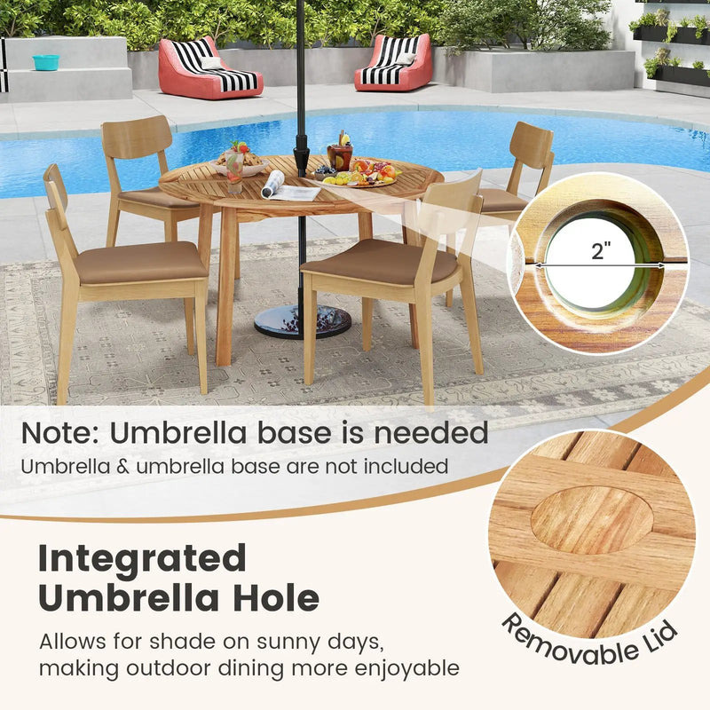 5 Pieces Acacia Wood Patio Dining Set with Umbrella Hole by DirectDeals