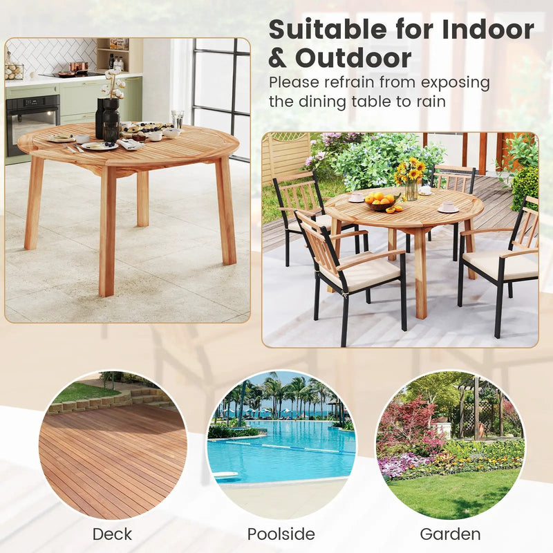 5 Pieces Acacia Wood Patio Dining Set with Umbrella Hole by DirectDeals