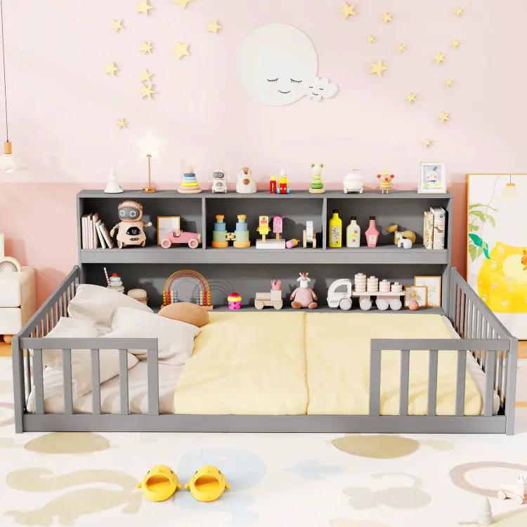 Montessori Twin Floor Bed and Kids Toy Storage Cabinet Bundle by DirectDeals
