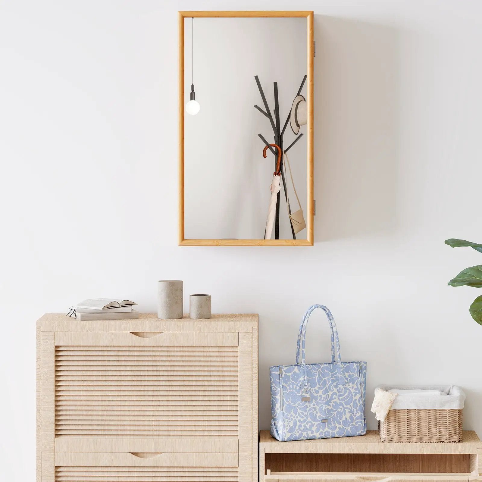 Bamboo Small Medicine Cabinet with Mirror Door and Removable Shelves-Natural by DirectDeals
