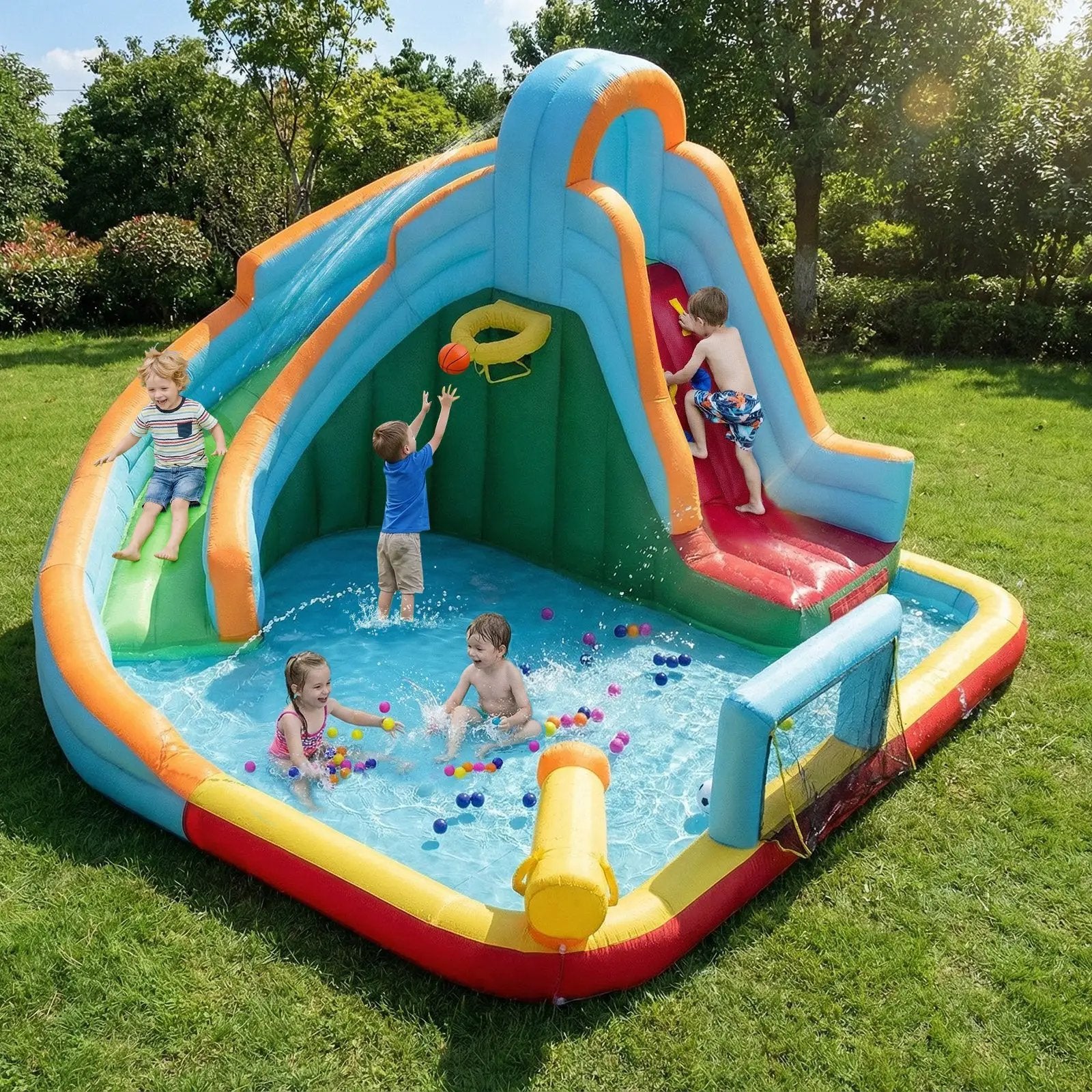 Inflatable Water Slide Park 6-in-1 Giant Bounce House without Blower costway5 by DirectDeals
