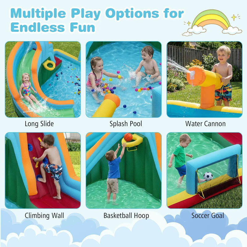 6-in-1 Inflatable Water Slide Park with 750W Blower for Yard by DirectDeals
