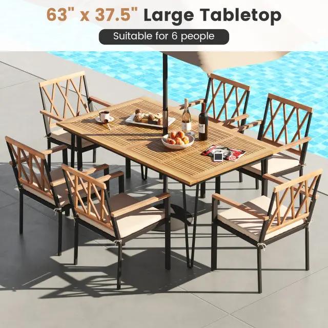 63 Inch Outdoor Dining Table & Set of 4 Patio Dining Chairs by DirectDeals