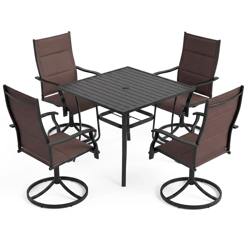 5 Pieces Outdoor Dining Set with 4 Swivel Chairs and 36 Inch Square Patio Table by DirectDeals