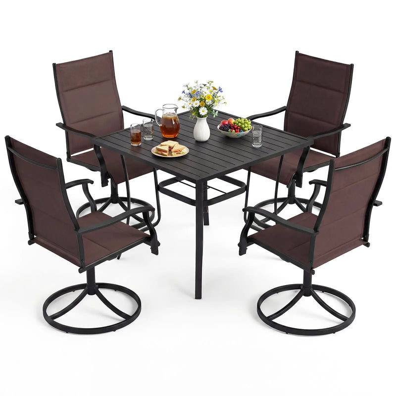 5 Pieces Outdoor Dining Set with 4 Swivel Chairs and 36 Inch Square Patio Table by DirectDeals