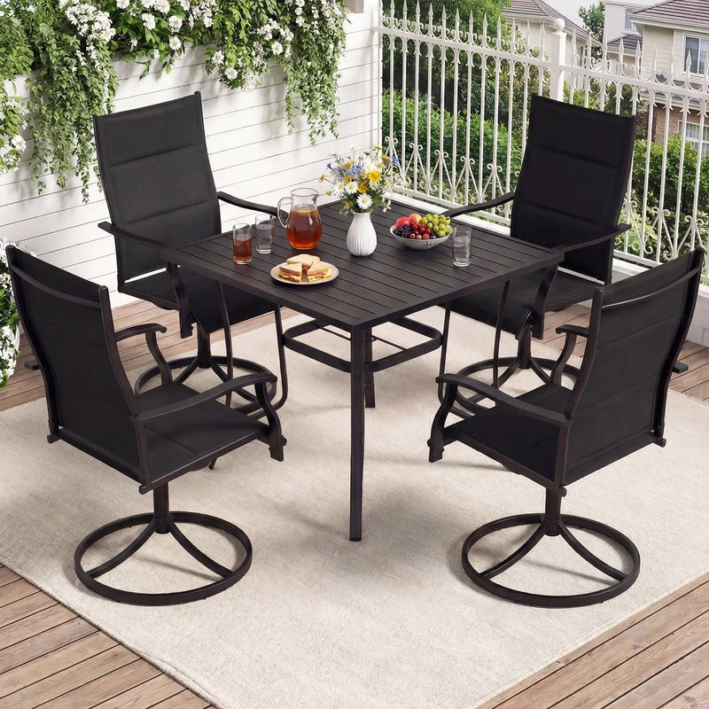 5 Pieces Outdoor Dining Set with 4 Swivel Chairs and 36 Inch Square Patio Table by DirectDeals