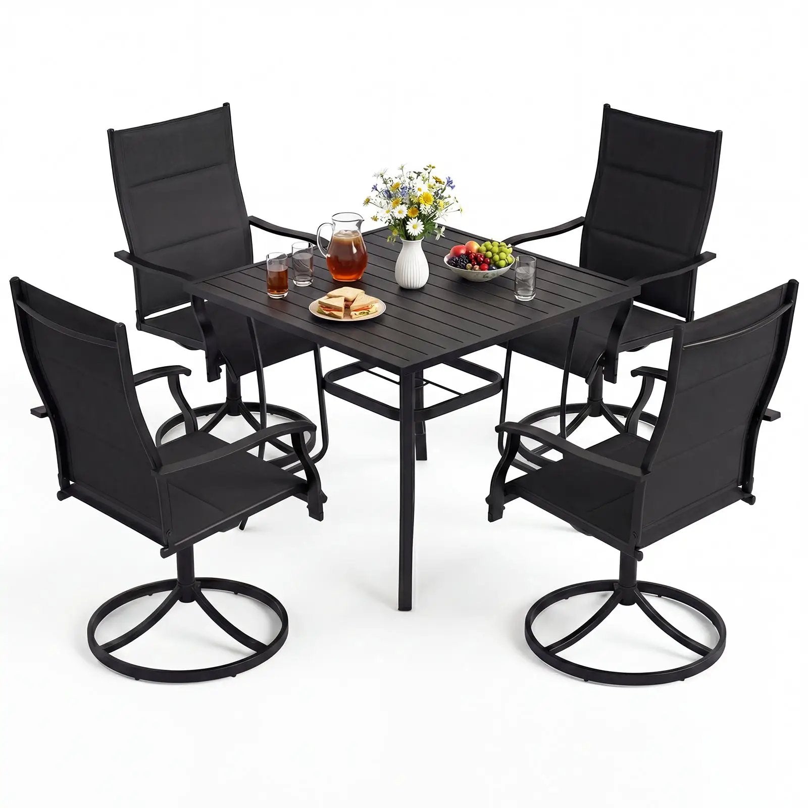 5 Pieces Outdoor Dining Set with 4 Swivel Chairs and 36 Inch Square Patio Table by DirectDeals