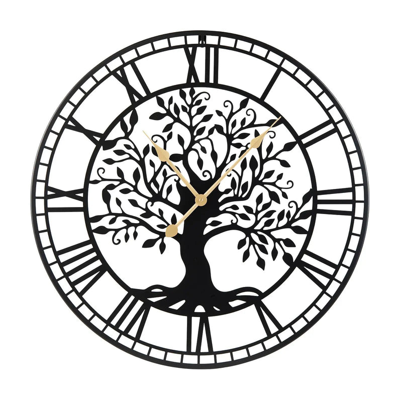 Large Wall Clock 27 Inch Tree of Life Big Metal Wall Clock-Black by DirectDeals