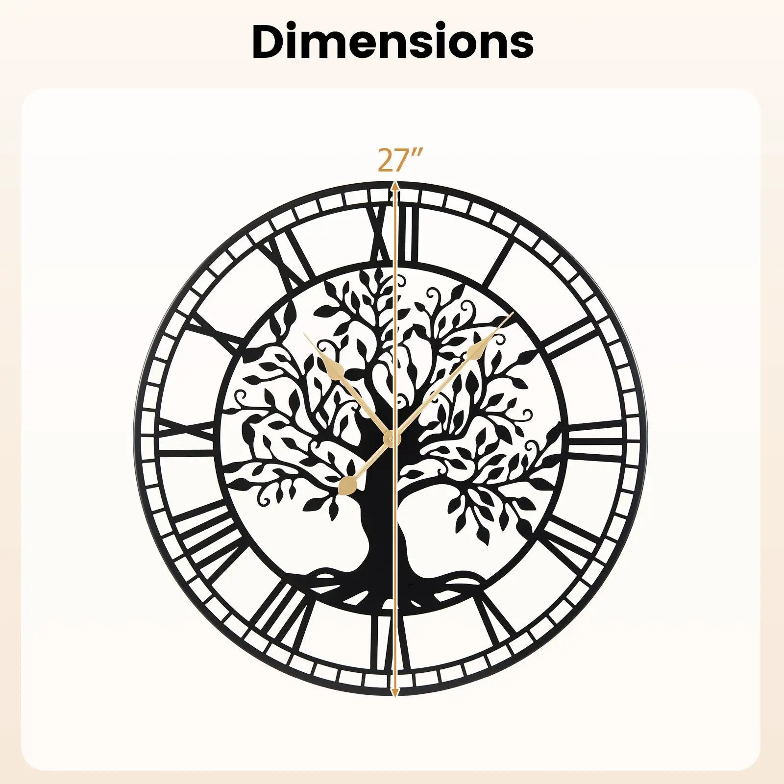 Large Wall Clock 27 Inch Tree of Life Big Metal Wall Clock-Black by DirectDeals