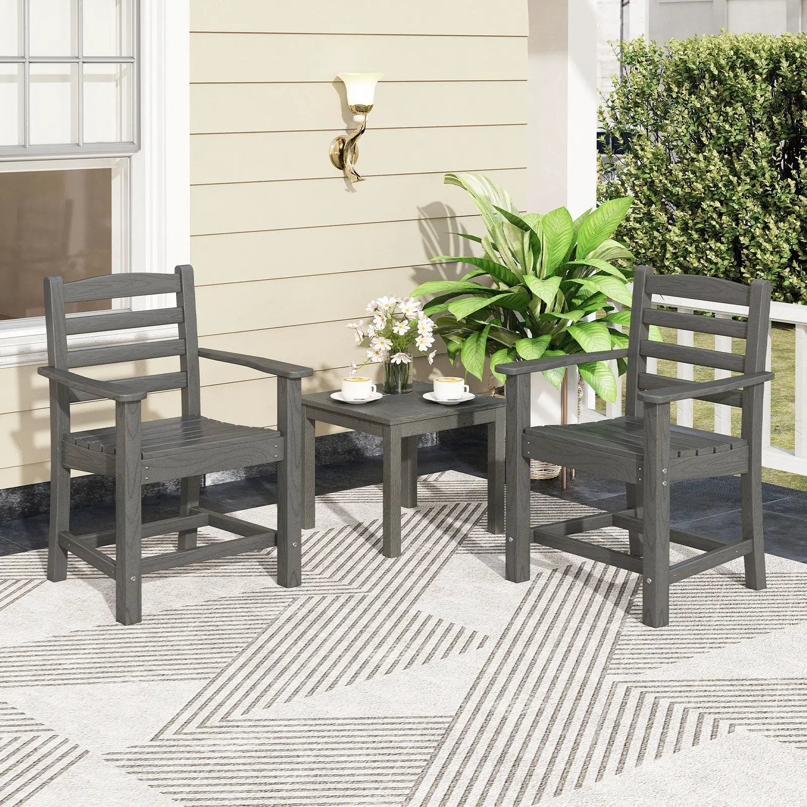 7 Pieces Outdoor Dining Table Set for 6 People 67 Inch HDPE Patio Rectangle Table and 6 Armchairs by DirectDeals