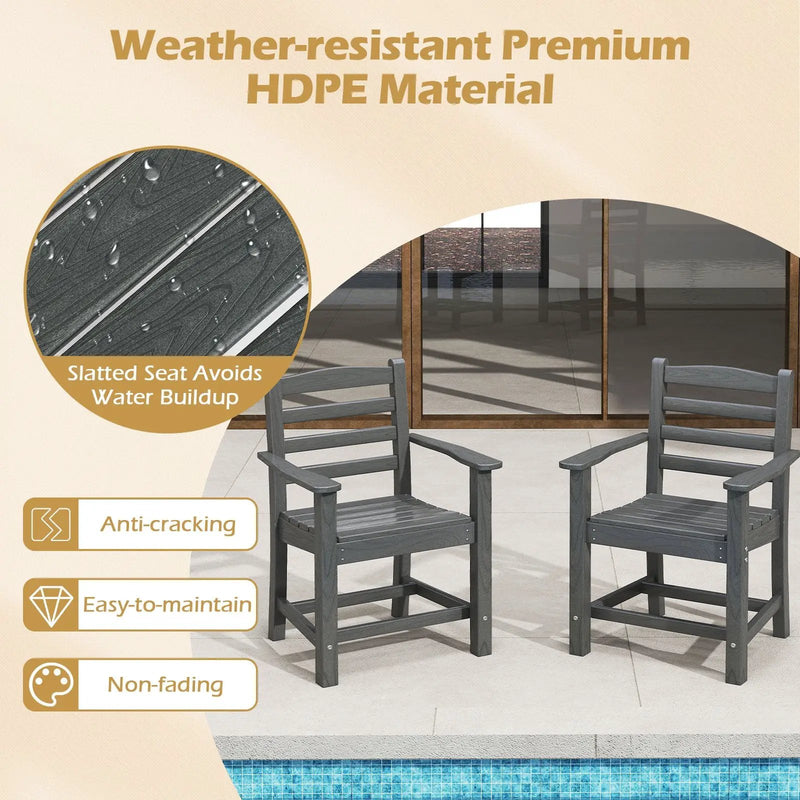7 Pieces Outdoor Dining Table Set for 6 People 67 Inch HDPE Patio Rectangle Table and 6 Armchairs by DirectDeals