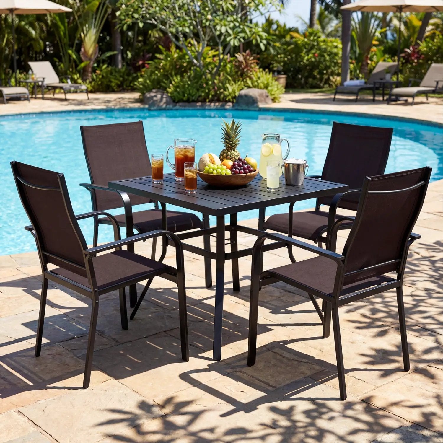 5 Pieces Patio Dining Set for 4 Outdoor Square Table and Stackable Chairs by DirectDeals
