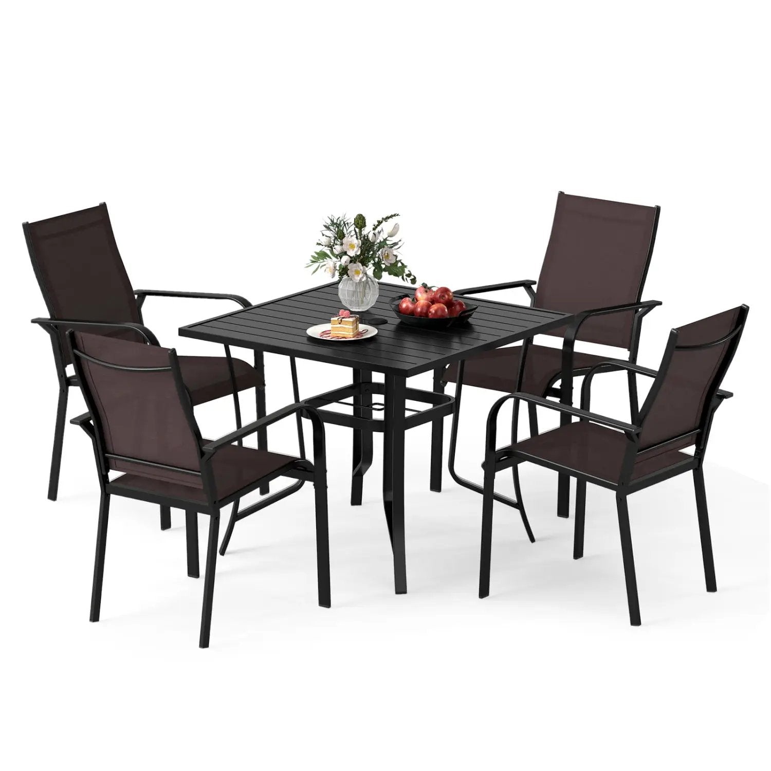 5 Pieces Patio Dining Set for 4 Outdoor Square Table and Stackable Chairs by DirectDeals
