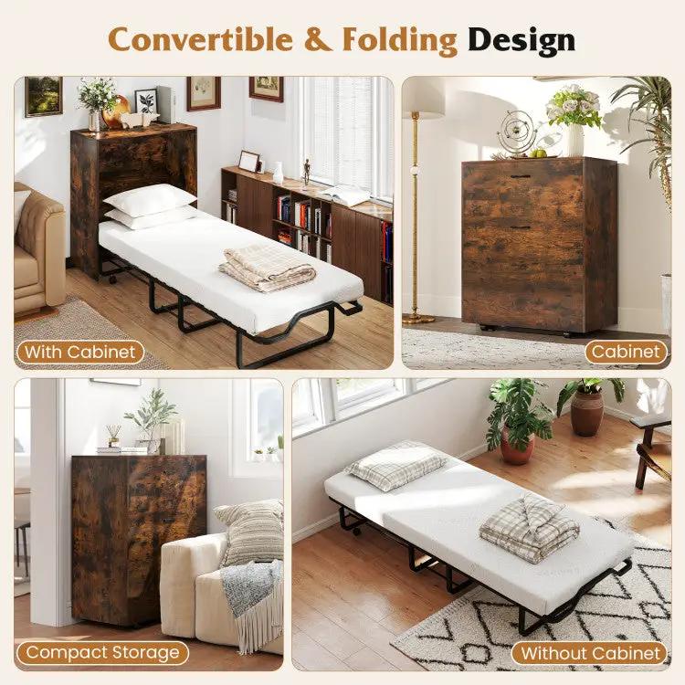 3-Piece Space-Saving Living Room with Teddy Sofa Display Bookshelf & Foldable Murphy Bed by DirectDeals