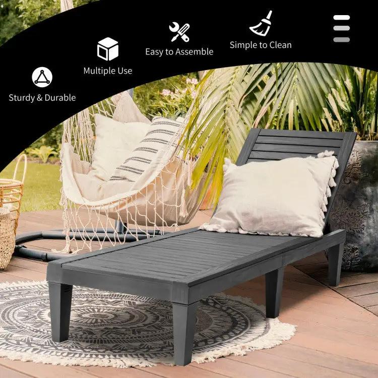 3-Piece Outdoor Adjustable Chaise Lounge Set with 2 Recliners and 1 Side Table for Garden Backyard by DirectDeals