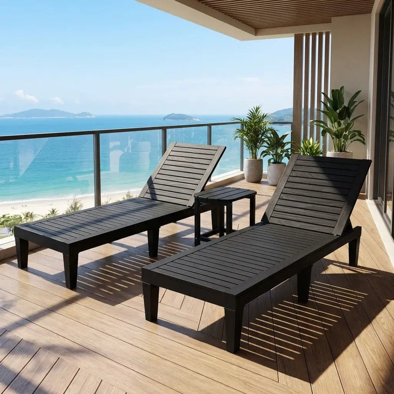 3-Piece Outdoor Adjustable Chaise Lounge Set with 2 Recliners and 1 Side Table for Garden Backyard by DirectDeals
