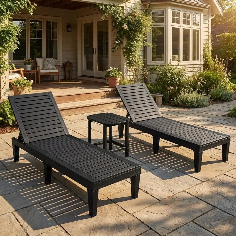 3-Piece Outdoor Adjustable Chaise Lounge Set with 2 Recliners and 1 Side Table for Garden Backyard by DirectDeals