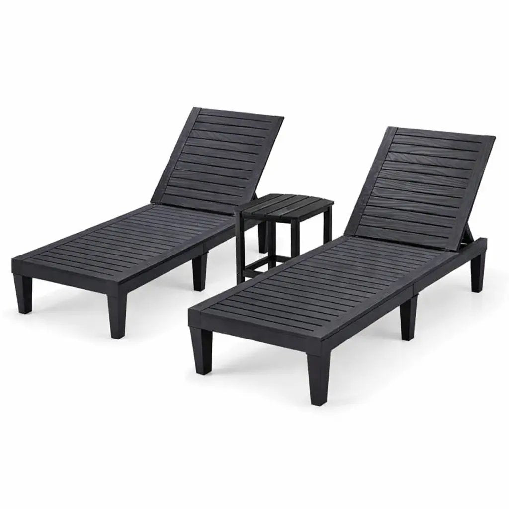 3-Piece Outdoor Adjustable Chaise Lounge Set with 2 Recliners and 1 Side Table for Garden Backyard by DirectDeals